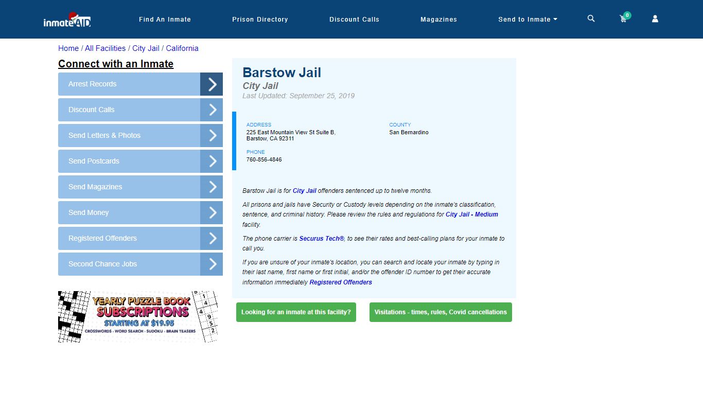 Barstow Jail | Inmate Locator